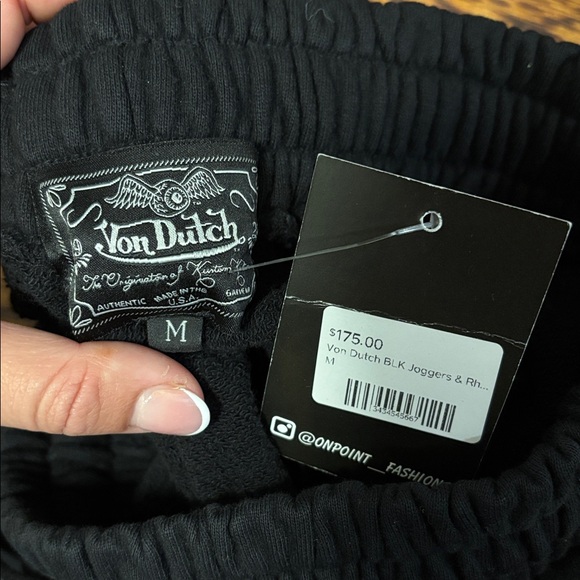 Von Dutch Black Joggers with Beaded pink/reddish Logo Size: Medium NWT - Picture 5 of 6